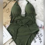 Cupshe v neck strappy backless swimming suit one piece NWT size Large olive Photo 1