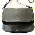 Fossil Peyton Large Double Flap Crossbody Black Leather and Suede Bag Purse Key Photo 11
