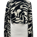 H&M Black White Zebra Marble Long Sleeve Knit Crew Neck Cropped Sweater Top Sz S Photo 0