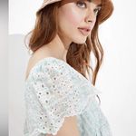 American Eagle  sage green floral eyelet lace ruffled smocked crop top blouse XL Photo 3