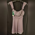 Halara NWT  Softlyzero Airy Ruffle Lace Up Contrast Mesh Flare Dress Elderberry S Photo 12