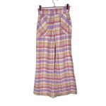 True Vintage 60s 70s Seersucker Plaid High Waisted Wide Leg Bellbottom Pants Pink Size XS Photo 5