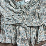 ASTR the Label Blue Ditsy Floral Crop Peplum Ruched Sleeve Top size S Photo 11