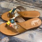 Fabio Maggenti Italian Leather Tan Floral Wedge Sandals Size 7.5 Photo 2