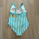 Kona Sol  Women’s Turquoise Striped One-Piece Swimsuit Sz 16W Photo 1