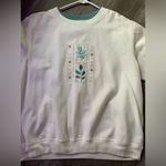 VTG Floral Embroidered Sweatshirt Crewneck Sweater Cream Blue Size M L White Size L Photo 7
