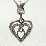 925 Italian Silver Mother Daughter Heart Charm With CZ Crystals Compatible Gift Photo 1