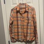Hollister  Peach & Blue Plaid Flannel Womens Shirt Size L. Fall or Pumpkin Patch Photo 1