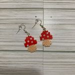 Handmade Mushroom Pixel Perler Bead Earrings, Novelty Earrings Photo 2