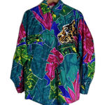 Vtg Adam Douglass Shirt ladies S Multicolor Silk Jaguar Animal Print 90s retro Blue Photo 0
