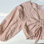 J.O.A. Chriselle x Ruched Gingham Crop Top Photo 2