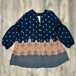 Hint of Mint  3/4 Sleeve Navy Paisley Tunic Top Flowy Boho Hippie Dress Size XL Photo 6
