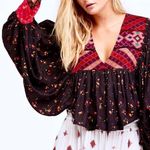 Free People Lady Lou Black Floral Embroidered Boho Blouse Photo 2