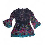 Bisou Bisou y2k vintage Baby doll all over print colorful embellished waist‎ tie blouse XS Photo 4