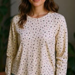 Vintage LL Bean Women’s S Off White Fall Leaves Cotton Long Sleeve Shirt Autumn Tan Photo 0