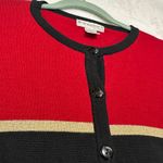 Dress Barn 18/20 Contrast Trim Buttoned Cardigan Sweater Red Black Shiny Gold Photo 2