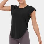 Halara NEW Round Neck Curved Hem Yoga Sports Top Black Medium Photo 2