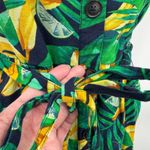 Old Navy  Tropical Banana Maxi Dress Womens S  Blue Green Cotton Blend‎ Tie Belt Photo 2