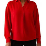 Rafaella NEW Red Collared V-Neck Long Sleeve Popover Blouse Size XL Photo 0