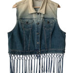 Chico's  Denim Boho Fringe Cowgirl Vest Womens L Button Down 3 Pocket Blue Jacket Photo 0