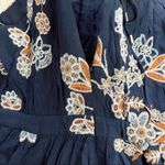 J.O.A. Navy Blue Boho Embroidered Lace-Up Romper Photo 3