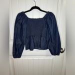 J.Crew Long Puff Sleeve Chambray Top Dark Wash Smocked Top Photo 4