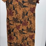 Vintage leaf print Brown Midi Dress 8 office neutral fall casual Photo 7