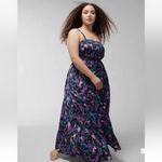 Soma Women’s Crinkle Satin Maxi Dress Size M Built in Bra pink teal bold NWOT Photo 2