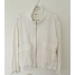 BKE  Cream Woven Mock Neck Jacket Linen Blend Lightweight Zip Adjustable Cuffs S Photo 1