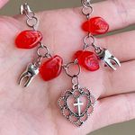 Handmade goth punk grunge style heart cross & teeth& red Czech glass leaf necklace💀🌹✝️🦷 Photo 3