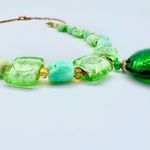 Handmade Green Art Glass Necklace Statement Beads Drop Pendant Toggle Clasp Photo 9