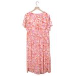 Torrid Lace Up Tea Length Maxi Dress Size 1X Crinkle Gauze Floral Coral Orange Photo 4