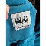 Leslie Fay shirt dress teal green blue scalloped collar belt short sleeve shoulder pads Photo 10