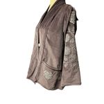 Vintage Dark Chocolate Brown Velvet Blazer Embroidered Ivory Floral Pattern Size M Photo 4