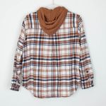 American Eagle Womens Plaid Boyfriend Style Flannel Shirt Size S Brown Hoodie Photo 5