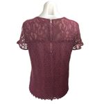 Ann Taylor Women's Red Maroon Short Sleeve Zi Floral Lace Blouse Top Size S Photo 1