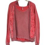 Free People Crochet Lace Hoodie Sz Small Coral Pink Photo 0