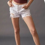 We The Free  Free People Maggie Distressed White Denim Short Button Fly Size 28 Photo 0