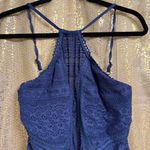 Becca Navy Blue Prairie Rose One Piece Crochet Halter Neck Swimsuit XL Photo 2