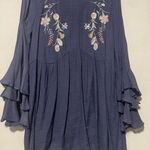Umgee  Blue  Embroidered  Boho Bell Sleeve Crew Neck Women's Size M Shift Dress Photo 0