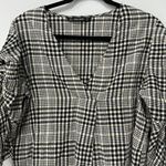 ZARA  Plaid Gingham Seersucker V Neck Balloon Twist Puff 3/4 Sleeve Top Sz Small Photo 6