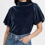 Free People  BLUE Claudia Velvet Mock Neck Women's short sleeve bohemian Top XS‎ Photo 0