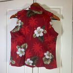 LAVAHUT Hawaiian Sleeveless Button Up Shirt Red Tropical Palm Hibiscus Women's S Photo 1