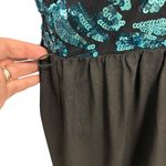 Love Reign  Black Strapless Jumpsuit Teal Sequin Bodice Wide Leg M Whimsigoth Photo 9