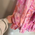 Japna  Tiered‎ Knee Length Long Sleeve Flowy Tie Dye Pink Orange Tie Front Dress Photo 2
