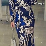 ZARA  Blue Abstract Satin Long Sleeve‎ Maxi Wrap Dress Size Small Photo 0