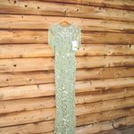 Mac Duggal  4908 Green High Neck Sleeveless Beaded Fringe Fitted Gown Dress Photo 6