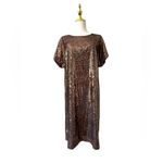 FEMI SEMI Women's Crewneck Sequin Shift Dress Short Sleeve Holiday XL NWT Gold Photo 1