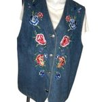 carole little Denim Jean Vest Blue Embroidered Appliqué Flowers Size 20W Photo 8