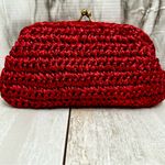 Red Raffia Kiss Lock Clutch Soft Italian Leather Interior Whimsy Evening Summer Photo 6